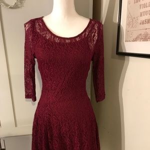 FISHBOWL Burgundy Lace Overlay Cocktail Dress
